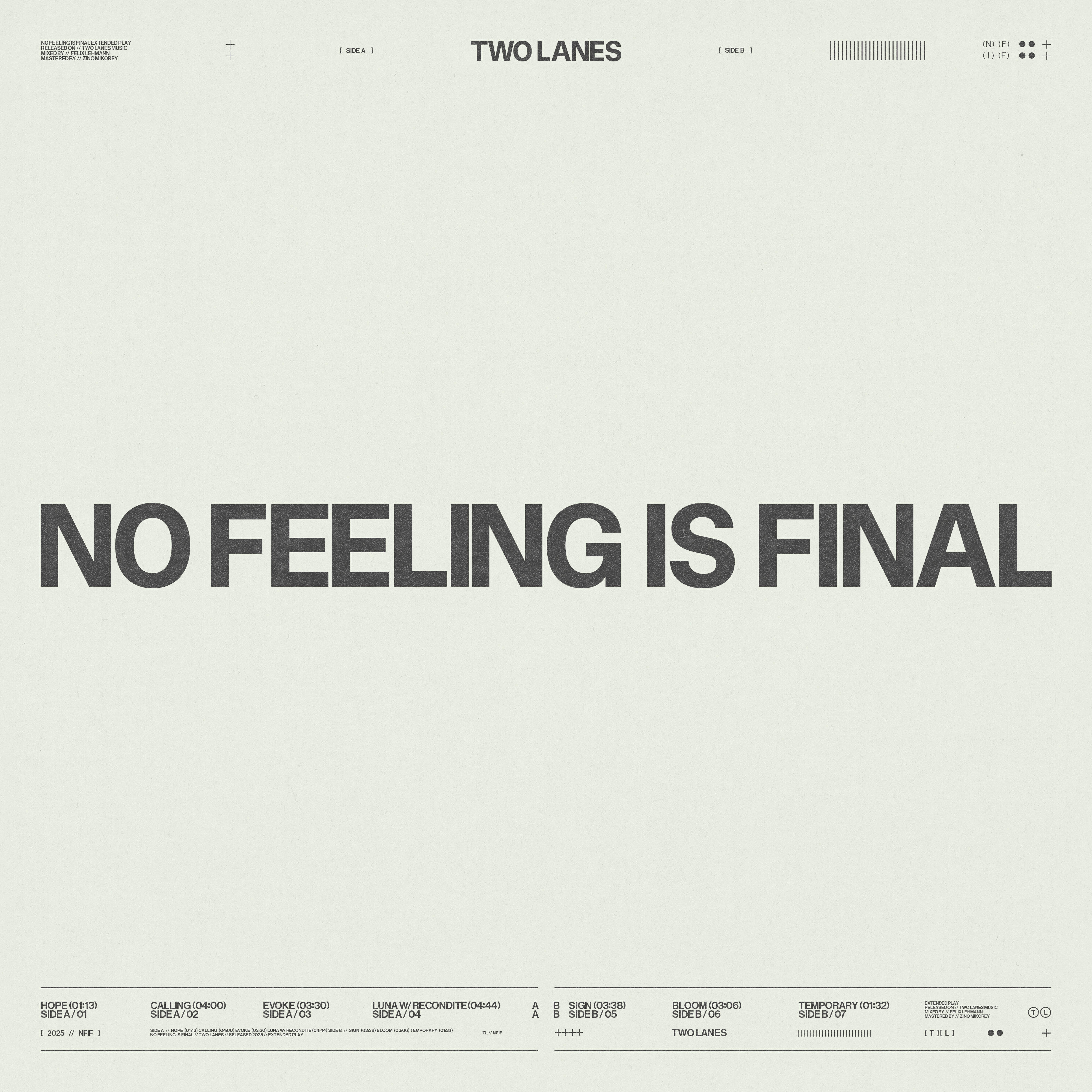 Альбом No Feeling Is Final исполнителя TWO LANES, Recondite
